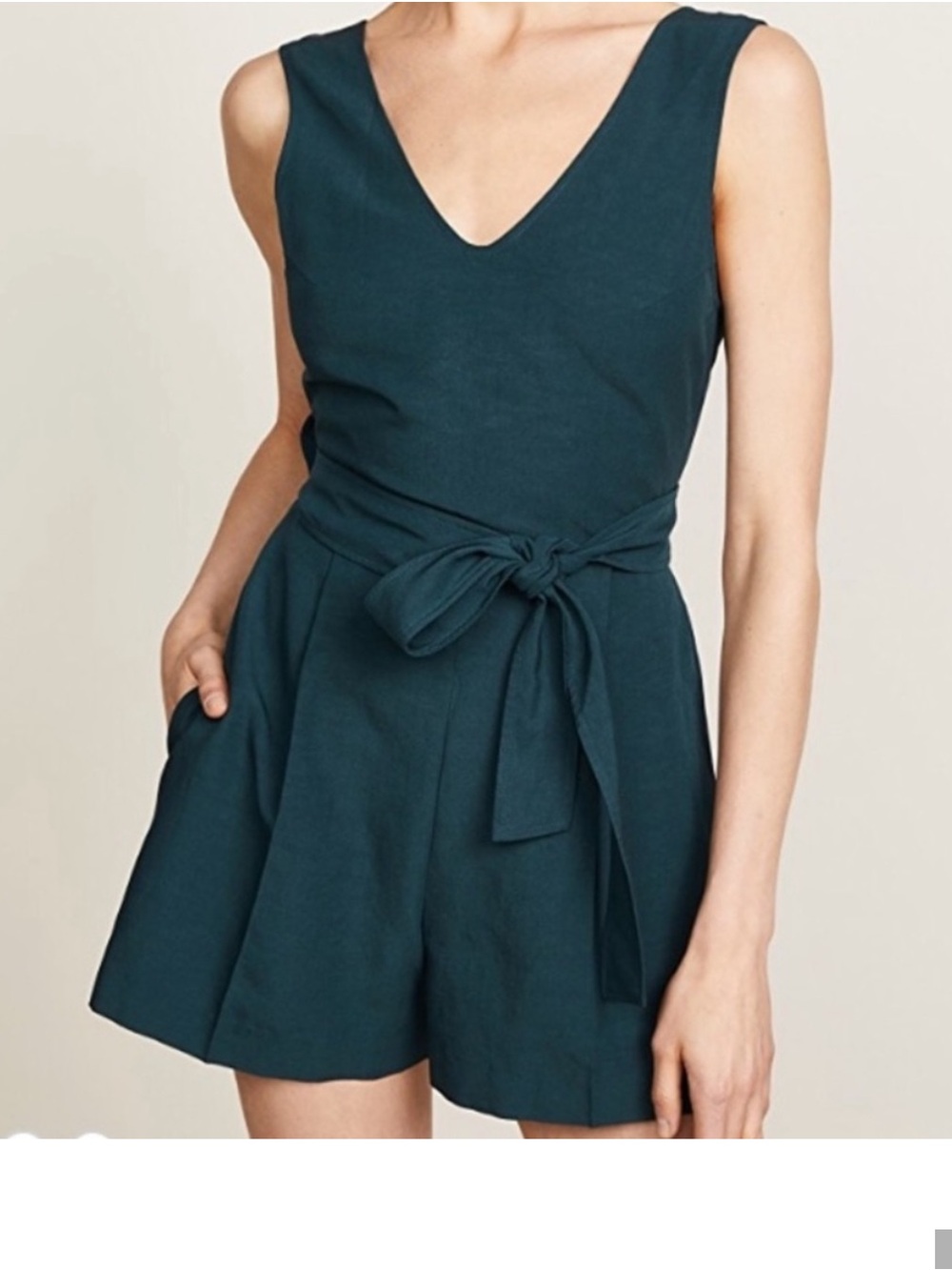 Women's Dark Green V-Neck Sleeveless Romper